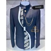 2 Pieces Slim Fit Chinese Tunic Suit Wedding Blazer + Pants Set